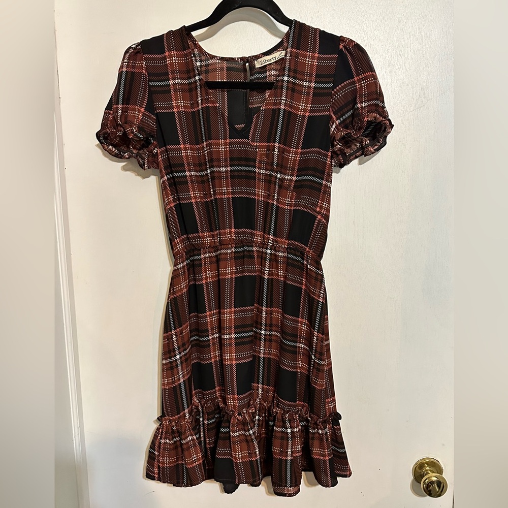 Liberty Love Brown and Black Checkered Dress